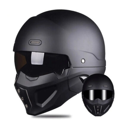 Retro Capacete Detachable For Motorcycle Bike Quick Release ABS Open Helmet Full Face Matte Black Modular Classic Professional